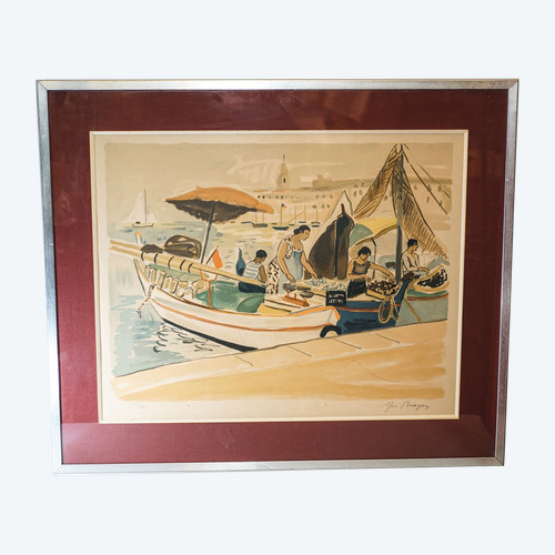 Yves BRAYER, Lithografie, "MARSEILLE und die Händler im alten Hafen".