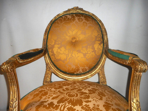Suite Of Four Large Armchairs Early 19th Century In Gilded Wood