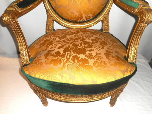 Suite Of Four Large Armchairs Early 19th Century In Gilded Wood