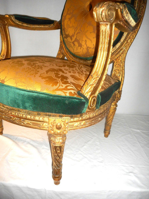 Suite Of Four Large Armchairs Early 19th Century In Gilded Wood