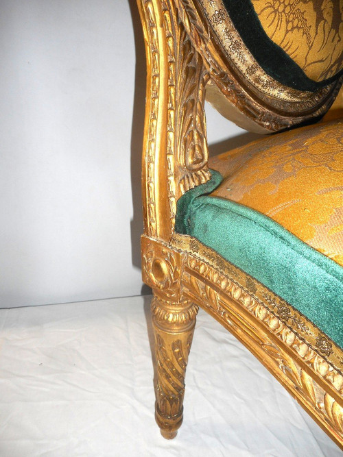 Suite Of Four Large Armchairs Early 19th Century In Gilded Wood