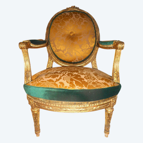 Suite Of Four Large Armchairs Early 19th Century In Gilded Wood
