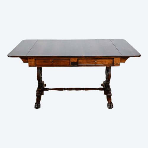 Tavolo in palissandro massiccio con persiane, periodo di restauro - inizio XIX secolo