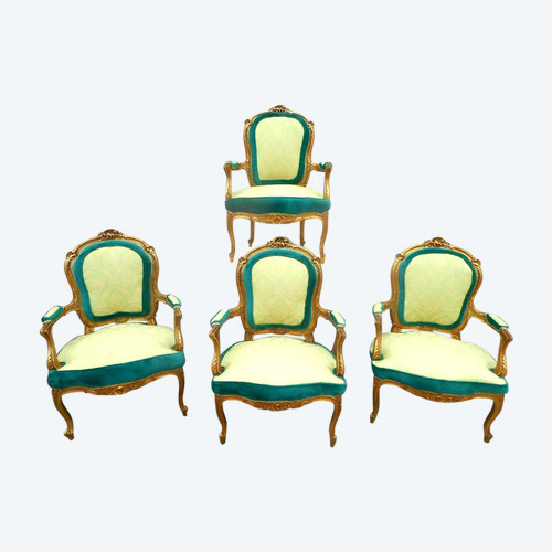 Suite Quatre Fauteuils En Bois Doré époque XIXe