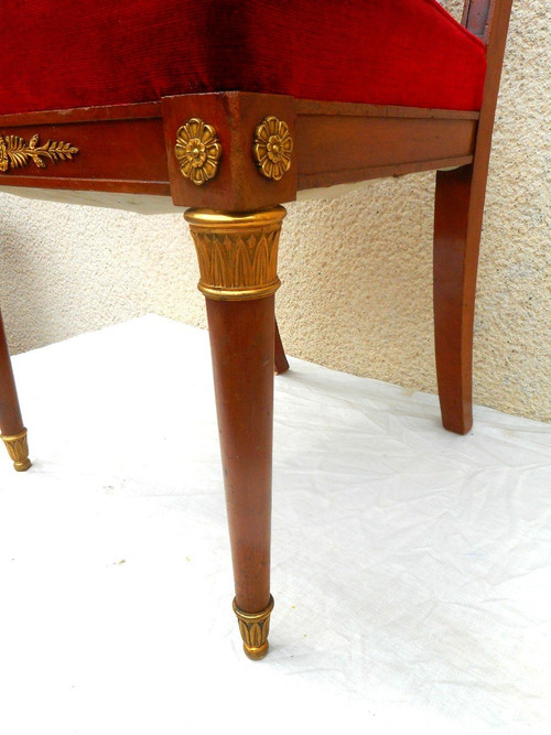 Suite Of Six Empire Period Chairs In Mahogany And Gilded Bronze