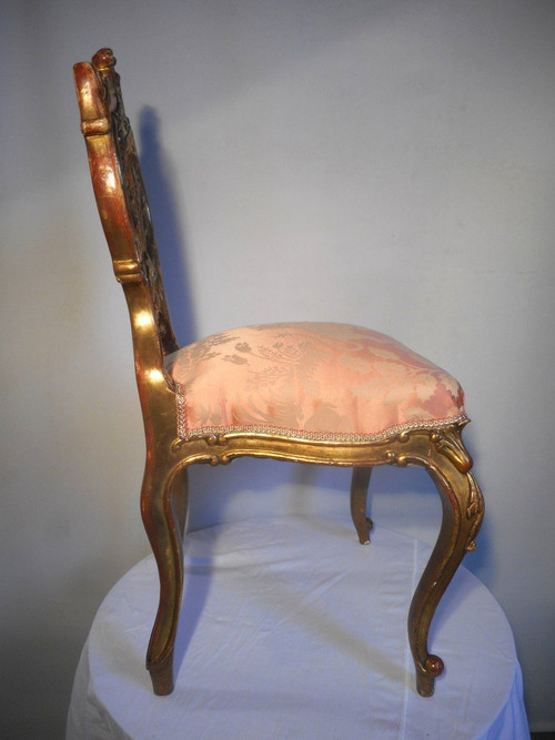 Set Of 4 XIX Period Chairs In Gilded Wood