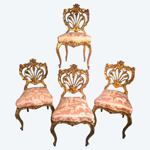 Set Of 4 XIX Period Chairs In Gilded Wood