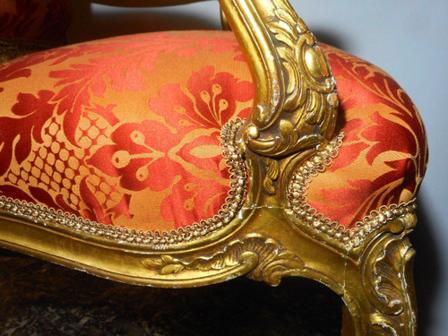 Set di quattro poltrone in legno dorato del XIX secolo