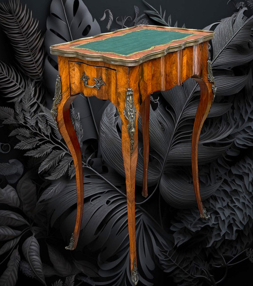 TABLE DE SALON ESTAMPILLÉE DU XIXe DE STYLE LOUIS XV / VIOLONÉE EN MARQUETERIE