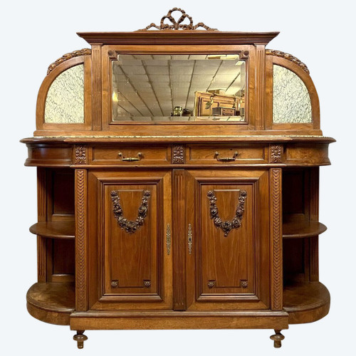 Credenza a mezzaluna in stile Luigi XVI, in noce, 1850 ca.