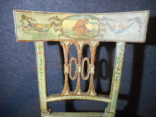 Set di 6 sedie a putti laccate del XVIII secolo