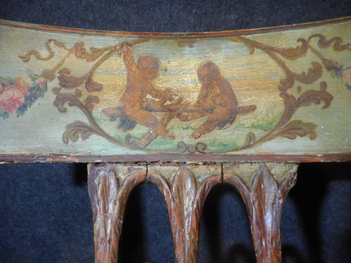 Set di 6 sedie a putti laccate del XVIII secolo