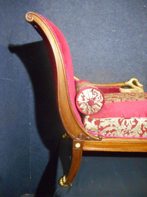 Repos Bed In Mahogany And Gilded Wood Empire Period With Swan Neck