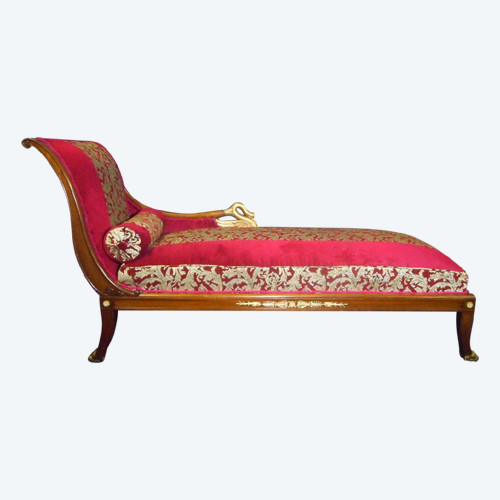 Repos Bed In Mahogany And Gilded Wood Empire Period With Swan Neck