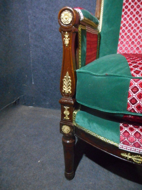 Pair Of Empire Period Officer's Bergères In Cuban Mahogany And Gilt Bronze