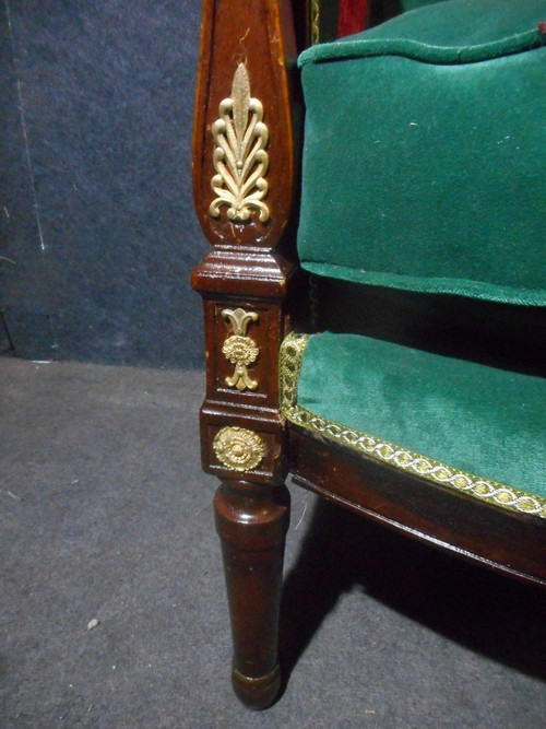 Pair Of Empire Period Officer's Bergères In Cuban Mahogany And Gilt Bronze