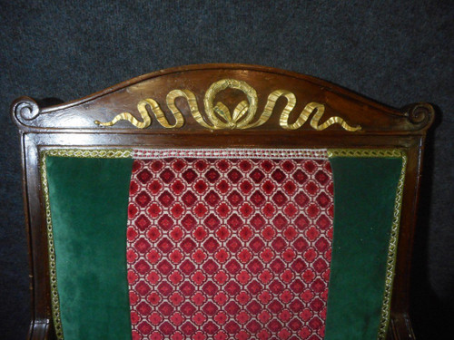 Pair Of Empire Period Officer's Bergères In Cuban Mahogany And Gilt Bronze