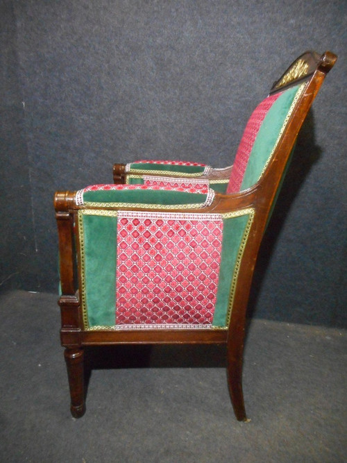 Pair Of Empire Period Officer's Bergères In Cuban Mahogany And Gilt Bronze