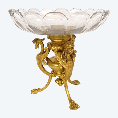 Neo-Gothic Gilded Bronze Chimeras Baccarat Cristal Cup Napoléon III 19th century