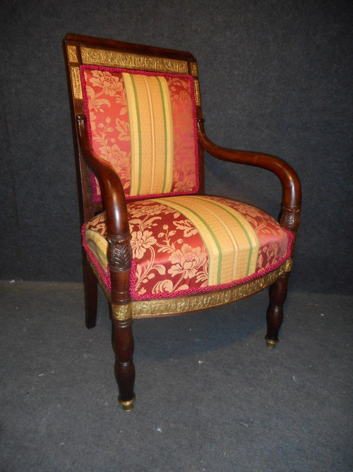 Series Of Restoration Period Armchairs Attributed To Jacob In Cuban Mahogany And Gilt Bronze