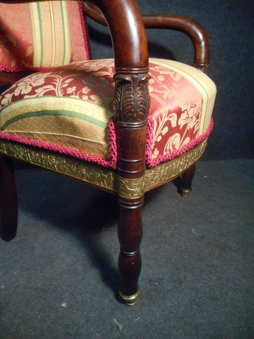 Series Of Restoration Period Armchairs Attributed To Jacob In Cuban Mahogany And Gilt Bronze