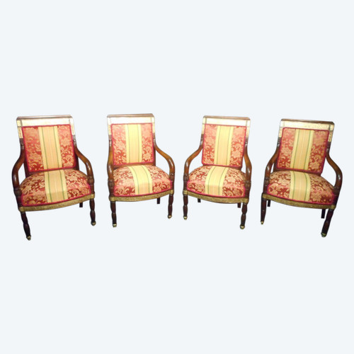 Series Of Restoration Period Armchairs Attributed To Jacob In Cuban Mahogany And Gilt Bronze