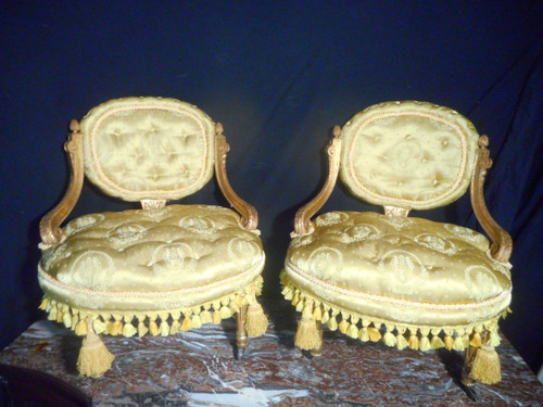 Paire De Chauffeuses Capitonné En Bois Doré époque Napoléon III