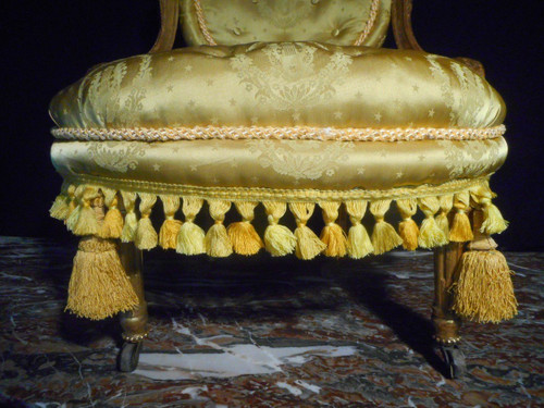 Paire De Chauffeuses Capitonné En Bois Doré époque Napoléon III
