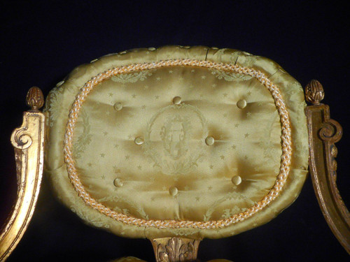 Paire De Chauffeuses Capitonné En Bois Doré époque Napoléon III