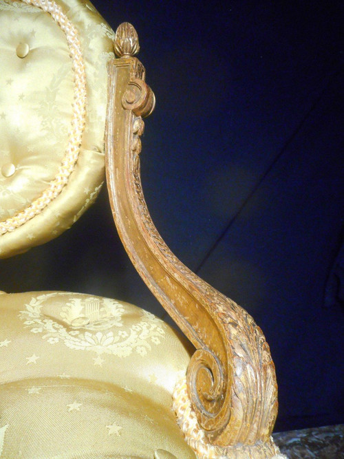 Paire De Chauffeuses Capitonné En Bois Doré époque Napoléon III