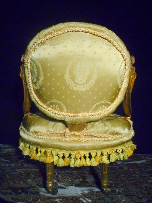 Paire De Chauffeuses Capitonné En Bois Doré époque Napoléon III