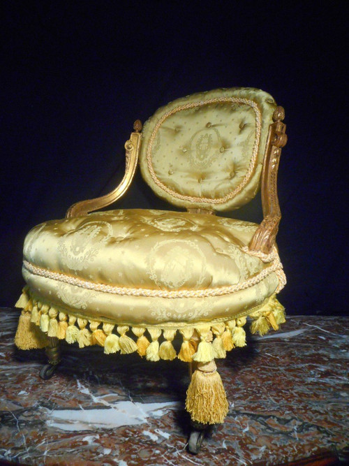 Paire De Chauffeuses Capitonné En Bois Doré époque Napoléon III
