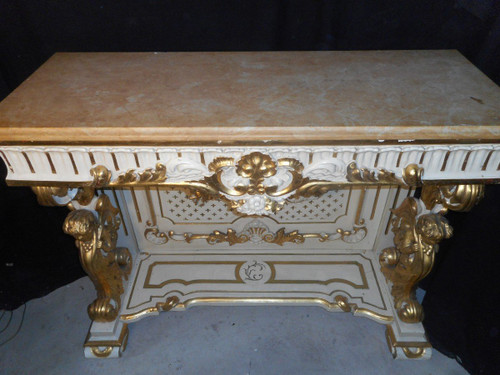 Large Console In Lacquered And Gilded Wood, 19th Century