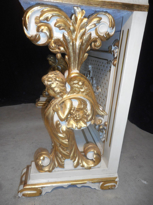 Large Console In Lacquered And Gilded Wood, 19th Century