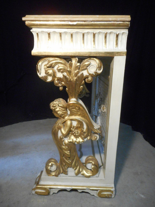 Large Console In Lacquered And Gilded Wood, 19th Century