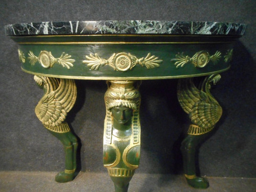 Empire Period Lacquered And Gilded Wood Console With Sphinges