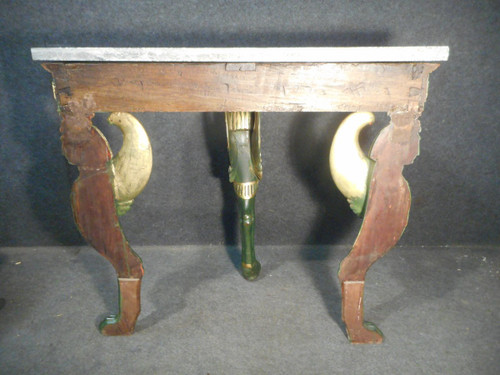 Empire Period Lacquered And Gilded Wood Console With Sphinges
