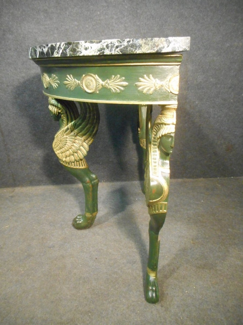Empire Period Lacquered And Gilded Wood Console With Sphinges