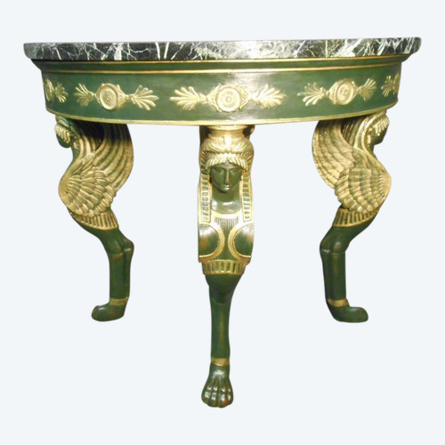 Empire Period Lacquered And Gilded Wood Console With Sphinges