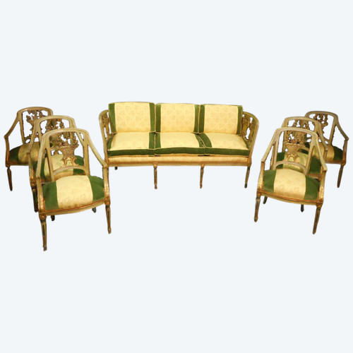 18th Century Provençal Living Room Set In Lacquered And Gilded Wood