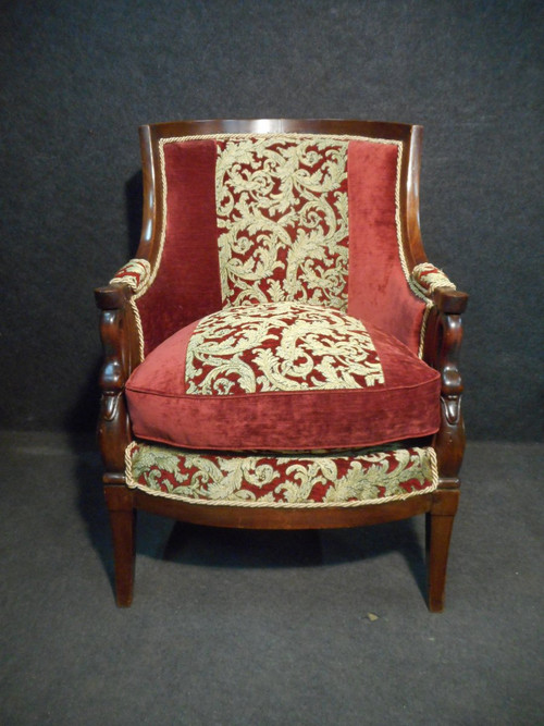 Paire De Bergère époque Empire En Acajou De Cuba
