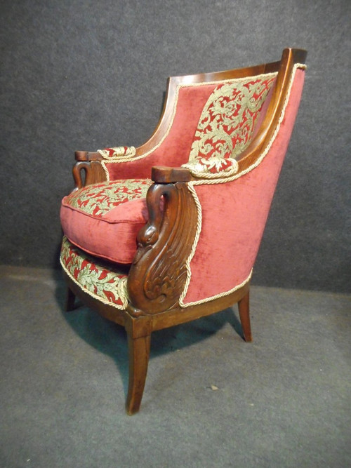 Paire De Bergère époque Empire En Acajou De Cuba