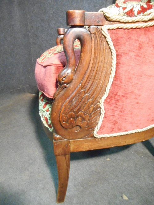 Paire De Bergère époque Empire En Acajou De Cuba