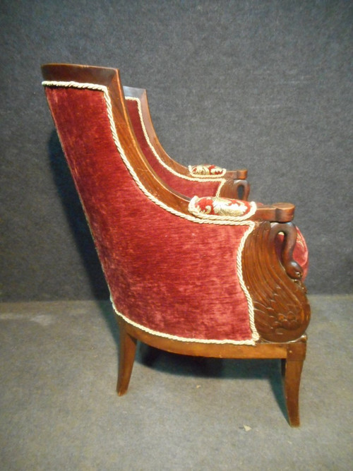 Paire De Bergère époque Empire En Acajou De Cuba
