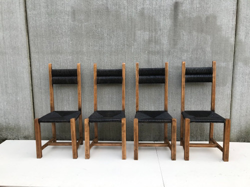 Suite de 4 chaises en paille, circa 1960