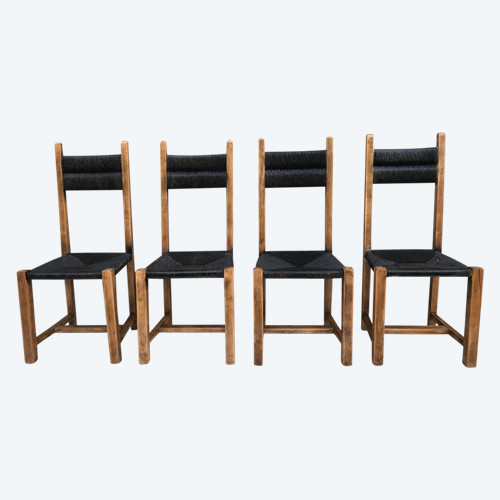 Set of 4 straw chairs, circa 1960