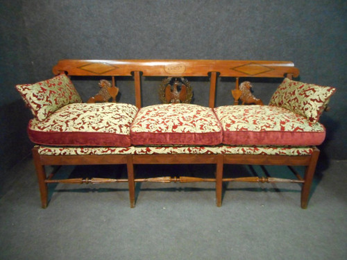 Empire period bench seat in cherry wood Signed and dated