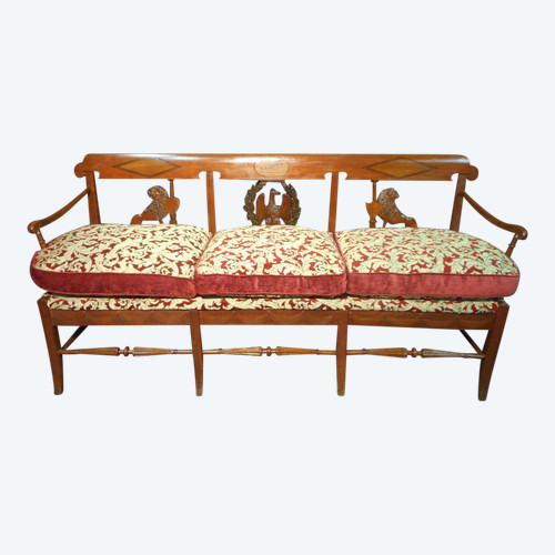 Empire period bench seat in cherry wood Signed and dated