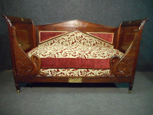 Letto per bambini a collo di cigno di epoca impero in mogano cubano