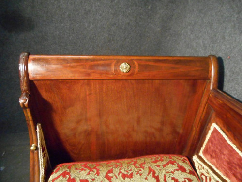 Letto per bambini a collo di cigno di epoca impero in mogano cubano